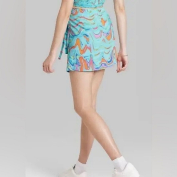 Wild Fable Wrap Skirt Women's Size XS Blue Print Mini Casual - Picture 3 of 10